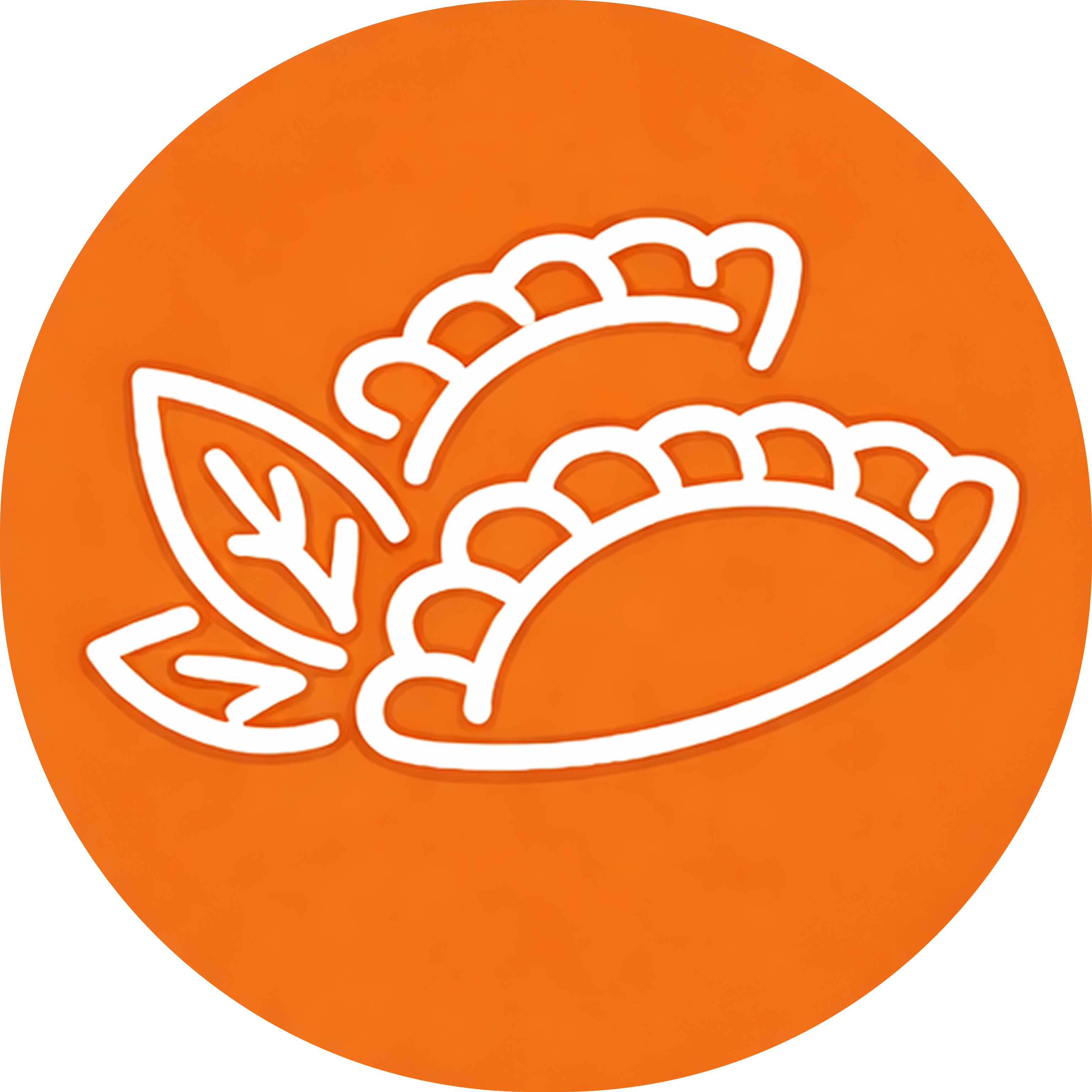 White icon of a taco on an orange circle
