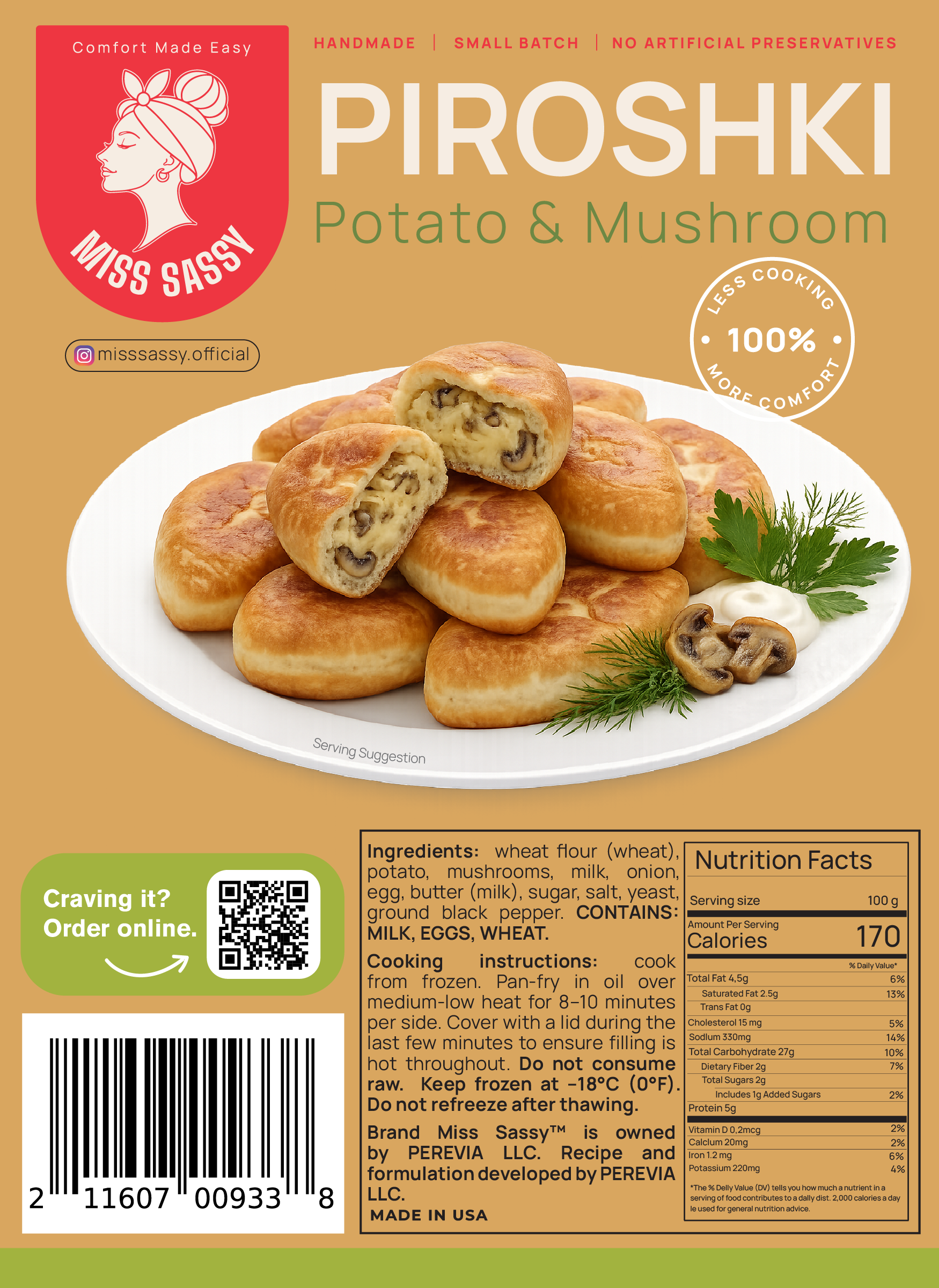 Miss Sassy Piroshki Potato & Mushroom 1.2lb