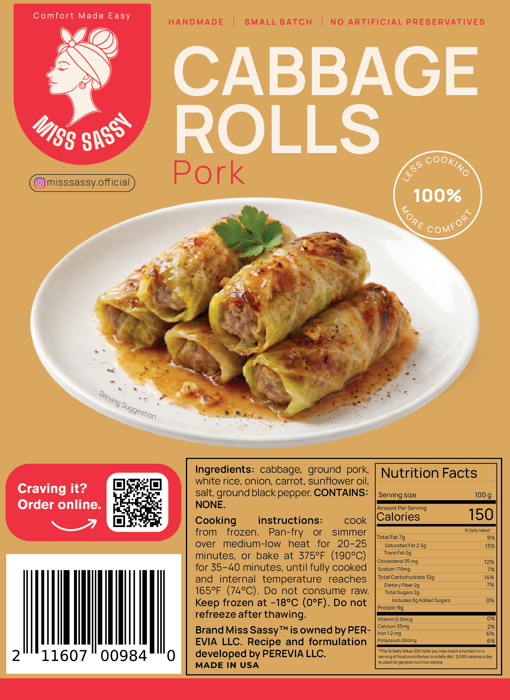 Miss Sassy Cabbage Rolls Pork 1.75lb