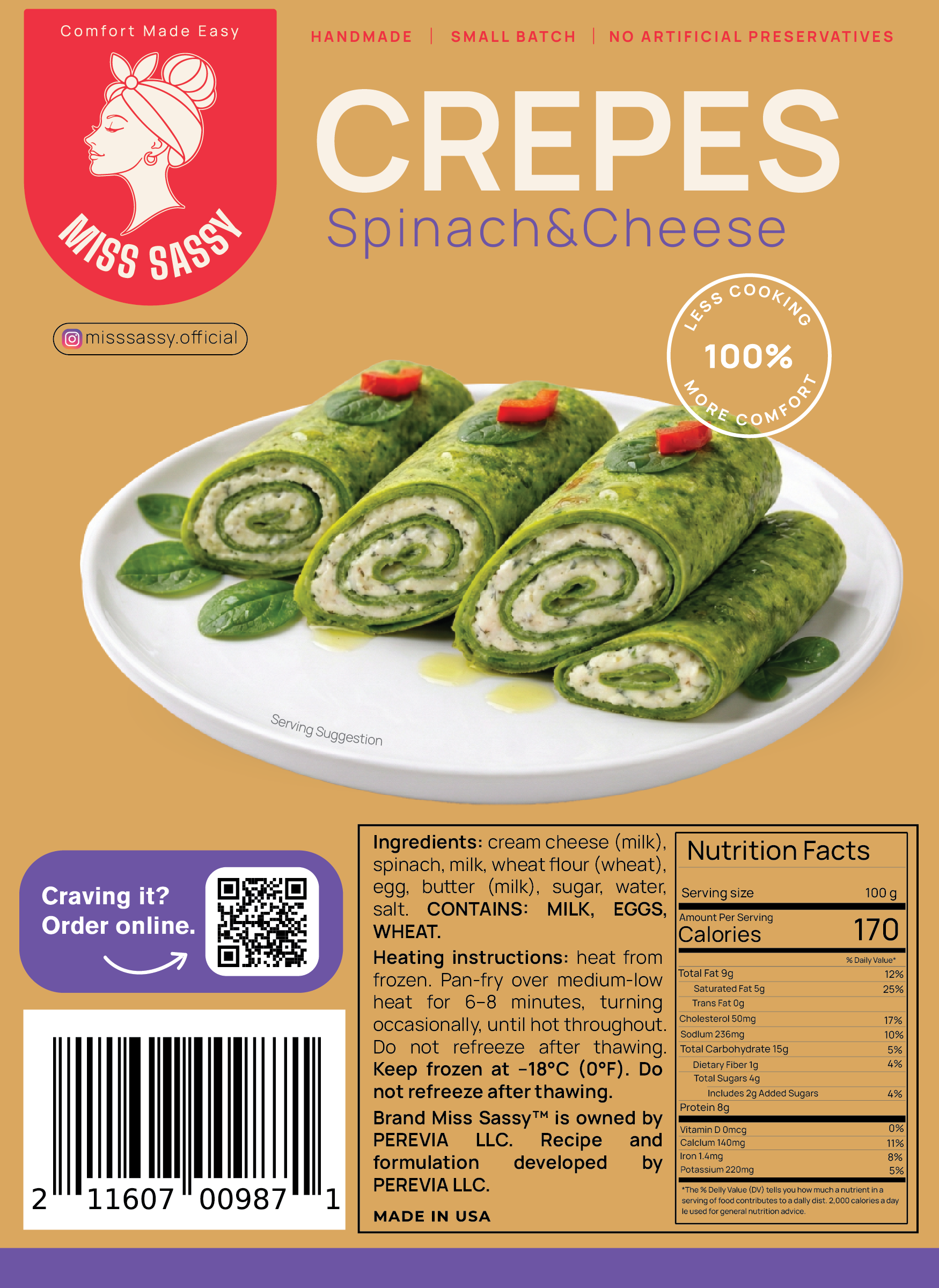 Miss Sassy Crepes Spinach & Cheese 1lb