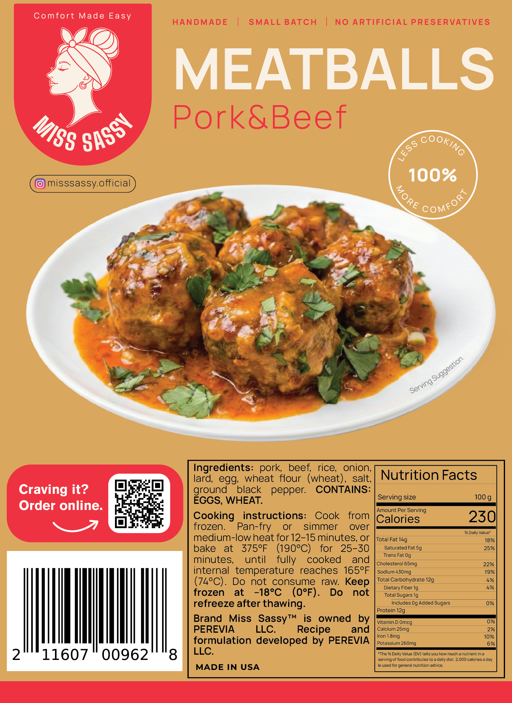 Miss Sassy Meatballs Pork & Beef 1.4lb